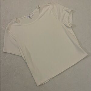 Cropped White Stretchy Everyday Scoop Neck T-Shirt - Size XL